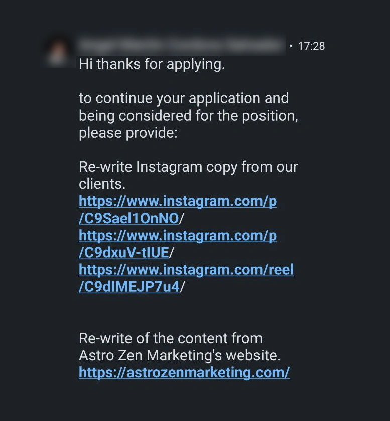 Assignment to apply for the role of Copywriter in Astro Love Company LLC / Astro Zen Marketing on LinkedIn