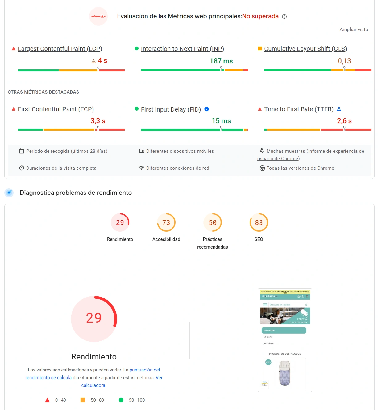 Performance report of Mi Cochecito on mobile devices